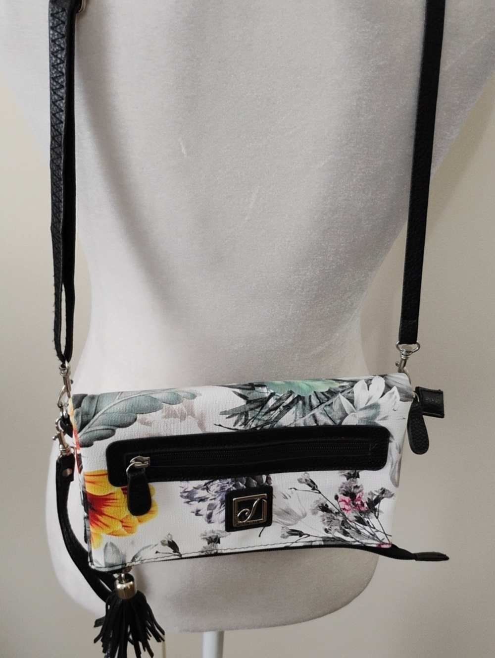 Stone Mountain Accessories Floral Crossbody Bag - White, Black, Yellow, Green